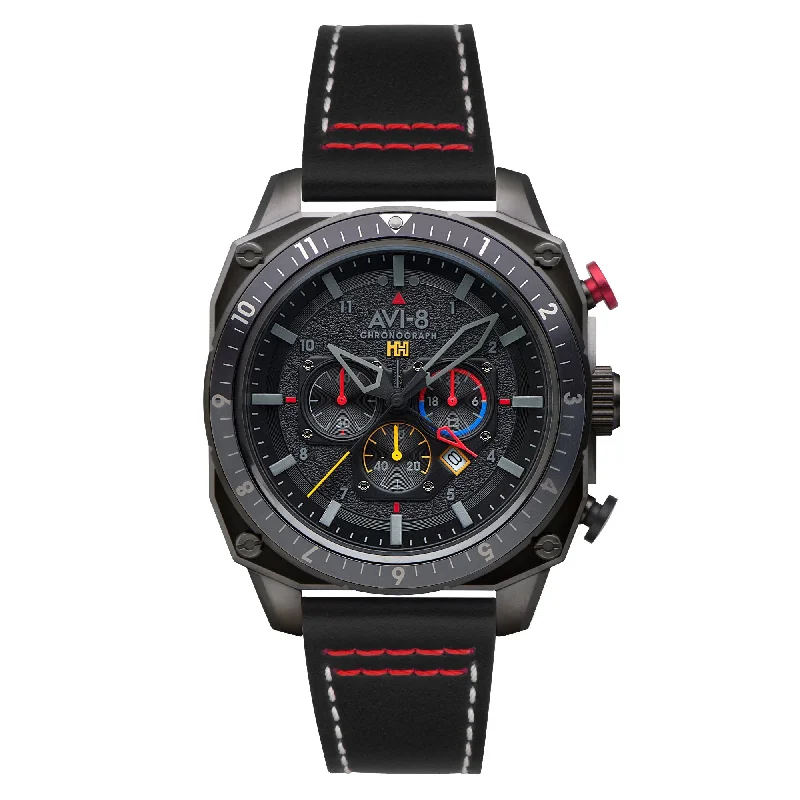 men's pilot watches with kinetic design -AVI-8 Hawker Hunter Atlas Dual Time Chronograph Black Ops