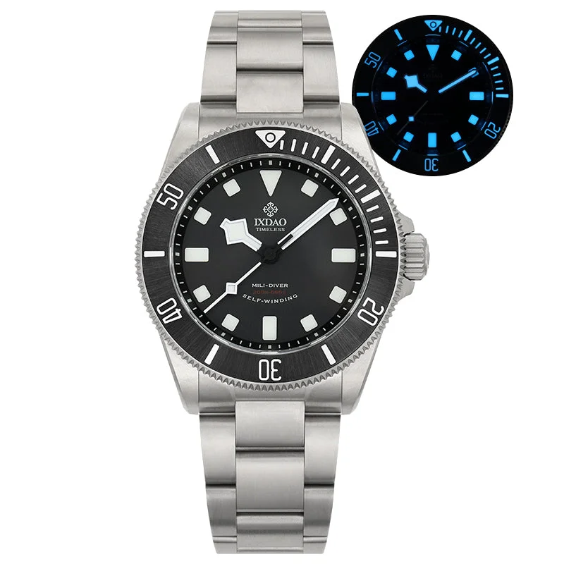 men's dive watches with Swiss SuperLuminova hands -IXDAO Titanium 39mm Automatic Dive Watch & Free Nylon Band Gift