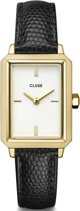 women's mechanical watches with special edition display function -Cluse Fluette Leather Black Lizard Gold