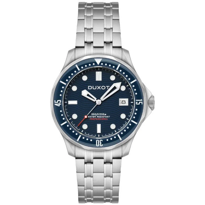 trendy men's skeletonized watches with stainless steel links -Duxot Henri Diver Automatic Presidential Blue