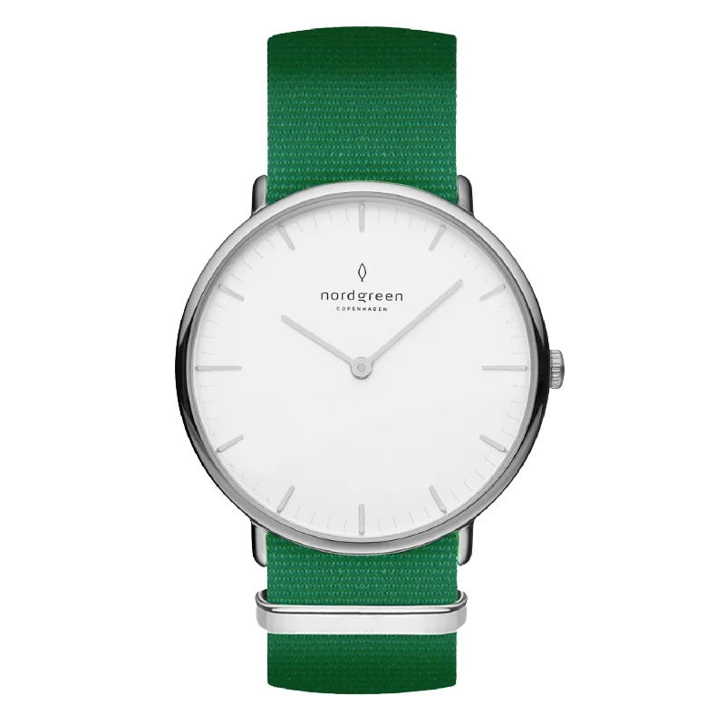 Unisex Business Meeting Style Watches-Nordgreen Native Green Nylon 36mm Silver Watch Unisex Business Meeting Style Watches-Nordgreen Native Green Nylon 36mm Silver Watch