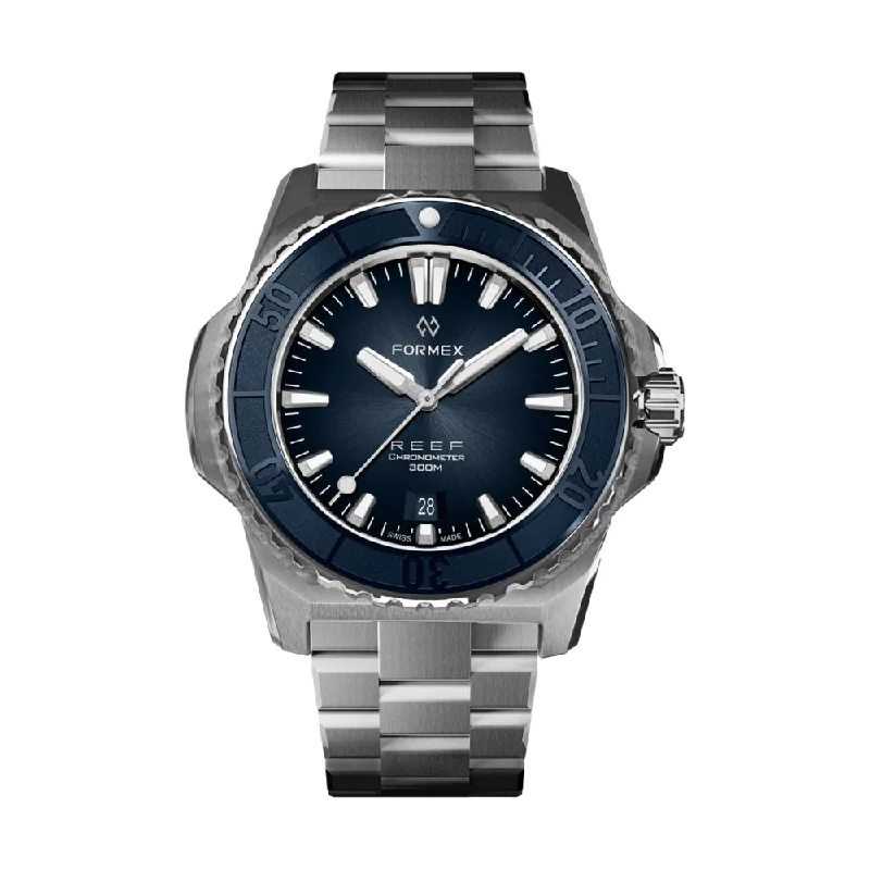 men's chronograph watches with vintage design -REEF Automatic Chronometer COSC 300M Blue Bezel