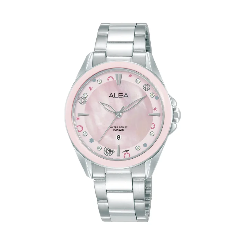 women's mechanical watches with concave design -ALBA AH7DV7X QUARTZ 3 HANDS DATE WOMEN WATCH