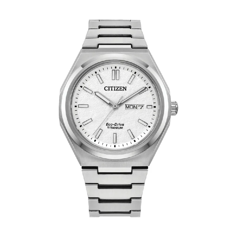 men's pilot watches with polyurethane style straps -Forza Three-hand Eco Drive Super Titanium White