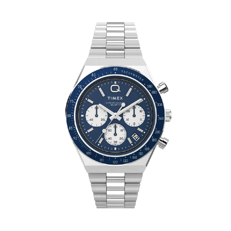 men's digital watches with tritium display -Q Diver Inspired Chrono 40mm - Blue on Bracelet men's digital watches with tritium display -Q Diver Inspired Chrono 40mm - Blue on Bracelet