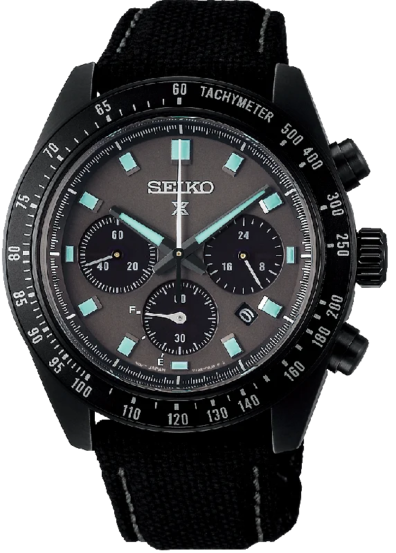 men's chronograph watches with acrylic glass -Seiko Prospex Black Series Night Vision Solar Speedtimer Chronograph