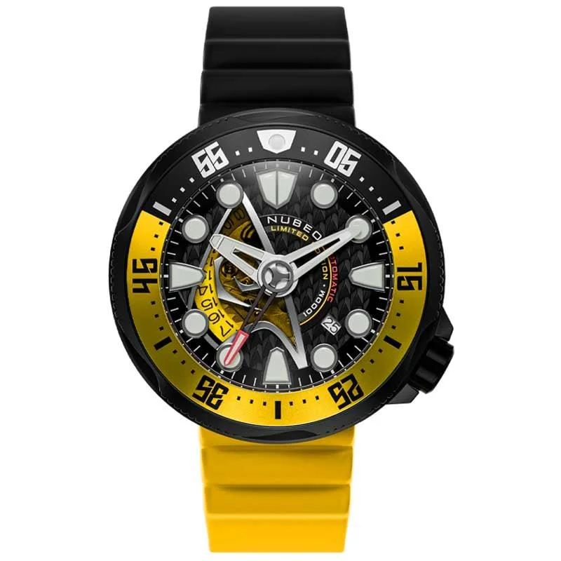 men's skeletonized watches with metal case -Nubeo Ventana Automatic Star Trek Starfleet Command Yellow Limited Edition