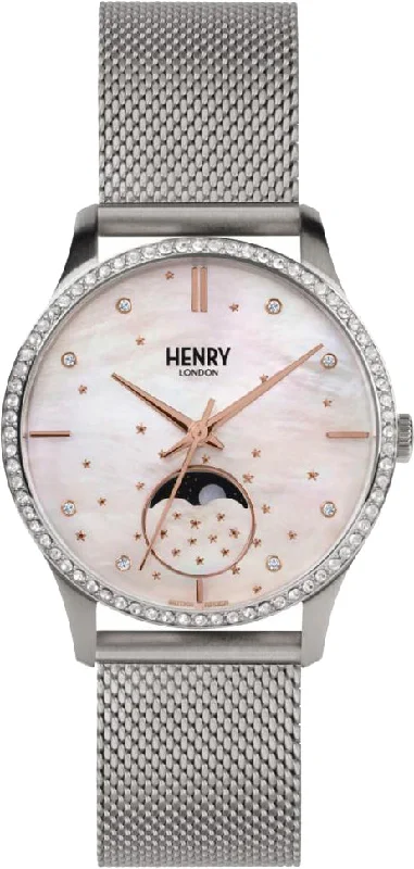 women's mechanical watches with tide design -Henry London Watch Moonphase Ladies