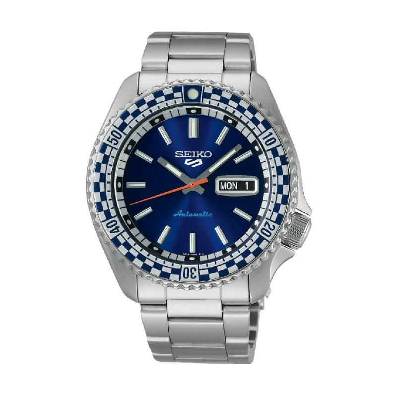 men's Seiko leap year design watches -SEIKO 5 SPORTS SRPK65K1 SPECIAL EDITION PETROL BLUE ‘CHECKER FLAG’ MEN WATCH