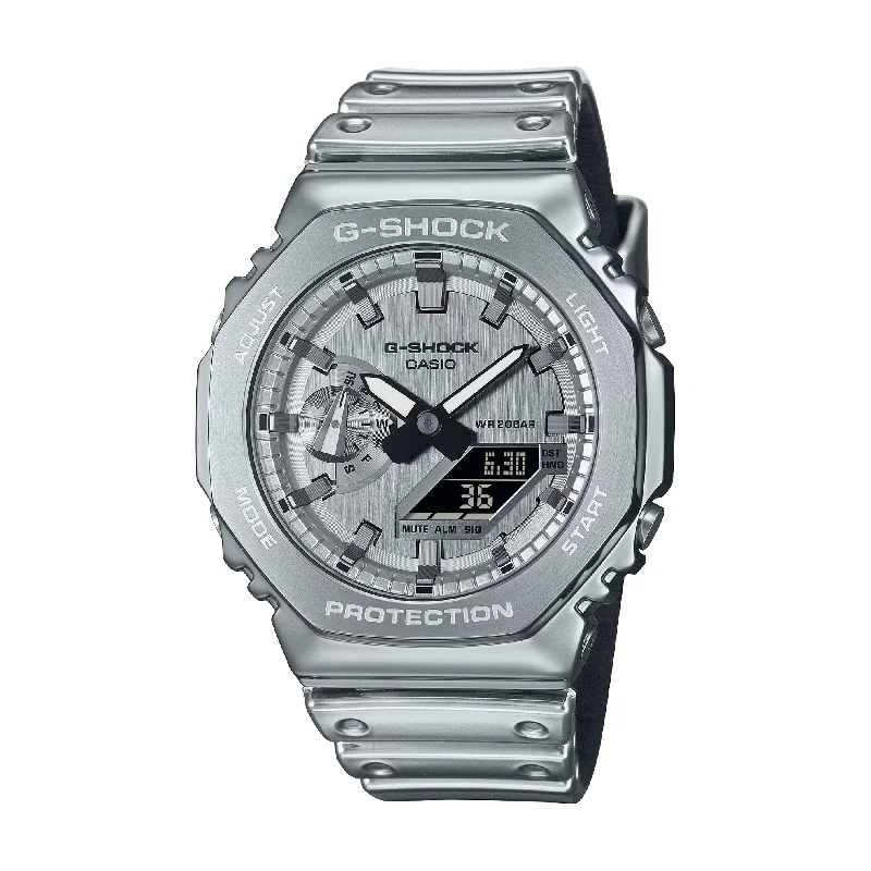 men's digital watches with dual time zone -CASIO G-SHOCK G-STEEL GM-2100YM-8ADR FINE METALLIC ANALOG-DIGITAL SILVER WATCH