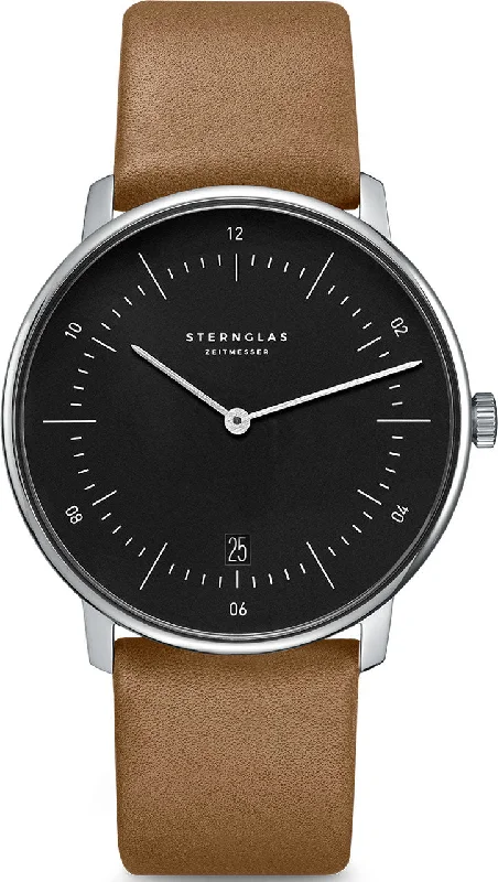 men's digital watches with tide display -Sternglas Naos Quartz Leather