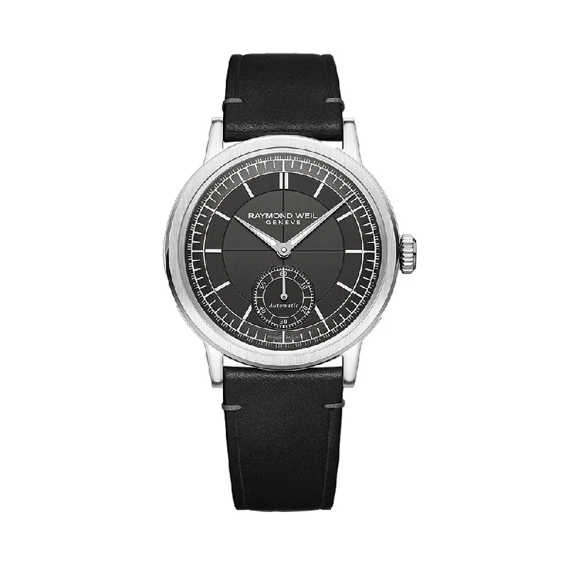 men's digital watches with heart rate monitor -Millesime Men's Automatic Small Seconds Sector Dial 39.5mm - Anthracite on Leather Strap
