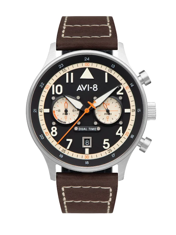 men's pilot watches with convex style design -AVI-8 Hawker Hurricane Carey Dual Time Manston