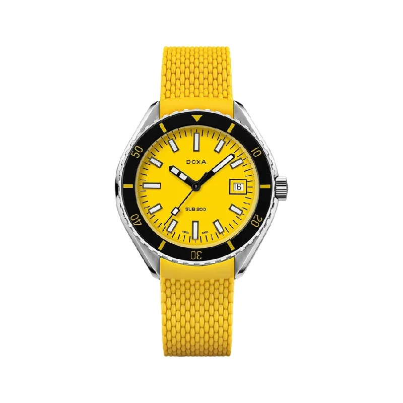 men's field watches with world time style design -Sub 200 Divingstar Yellow Dial on Rubber Strap, 42mm men's field watches with world time style design -Sub 200 Divingstar Yellow Dial on Rubber Strap, 42mm