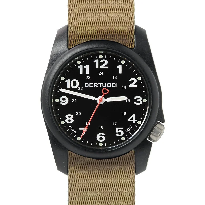 men's field watches with silicone style straps -Bertucci A-1R Field Comfort Black Tan men's field watches with silicone style straps -Bertucci A-1R Field Comfort Black Tan