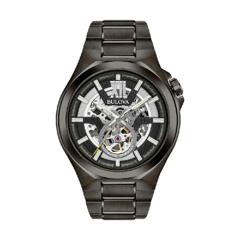 grand-feu enamel-Maquina Skeleton Black Dial Bracelet