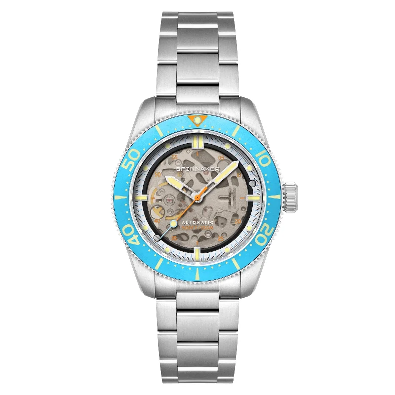 men's skeletonized watches with date display -Spinnaker Croft 42 Skeleton Automatic Blue Ceramic men's skeletonized watches with date display -Spinnaker Croft 42 Skeleton Automatic Blue Ceramic