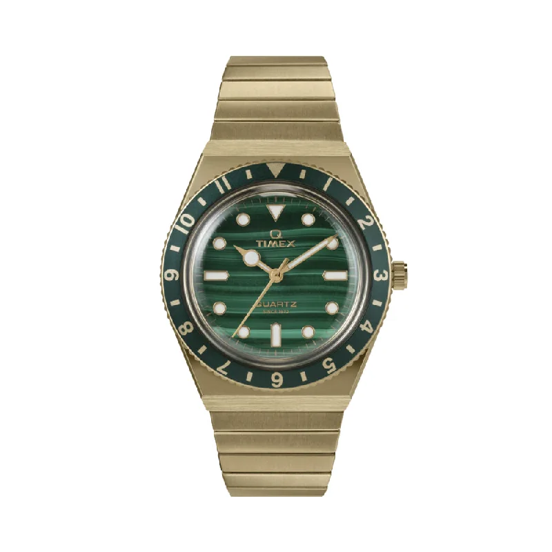 men's chronograph watches with manual design -Q Timex® Gold-Tone 36mm - Blue on Stainless Steel Expansion Band men's chronograph watches with manual design -Q Timex® Gold-Tone 36mm - Blue on Stainless Steel Expansion Band