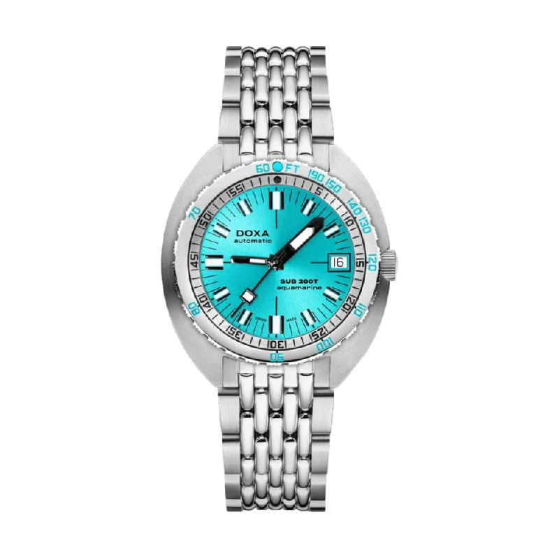 men's GMT watches with convex style design -Sub 200T Aquamarine Sunray Turquoise Dial on Bracelet, 39mm men's GMT watches with convex style design -Sub 200T Aquamarine Sunray Turquoise Dial on Bracelet, 39mm