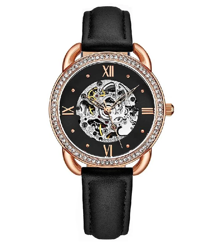 Black Dial/ Rose Gold Bezel/ Black Strap