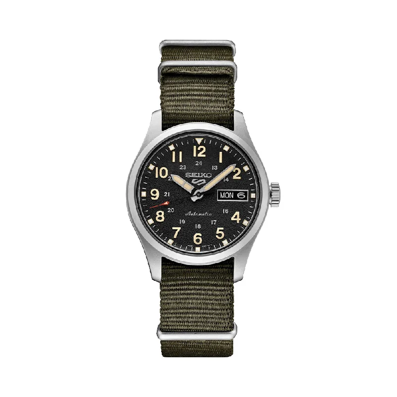 men's dive watches with logo engraving -SRPJ85 5 Sports Field 36mm - Black on Nylon Strap