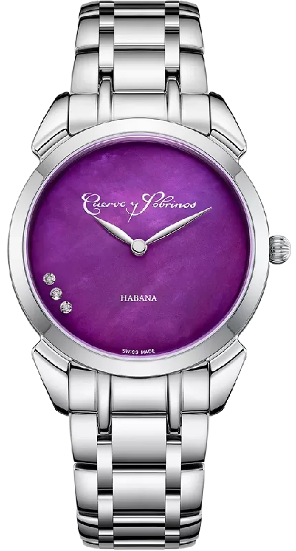 women's mechanical watches with alarm display function -Cuervo y Sobrinos Watch Historiador Primera Dama Purple Bracelet