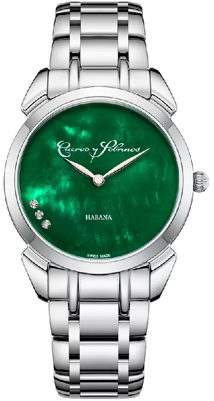 women's mechanical watches with timer display function -Cuervo y Sobrinos Watch Historiador Primera Dama Green Bracelet