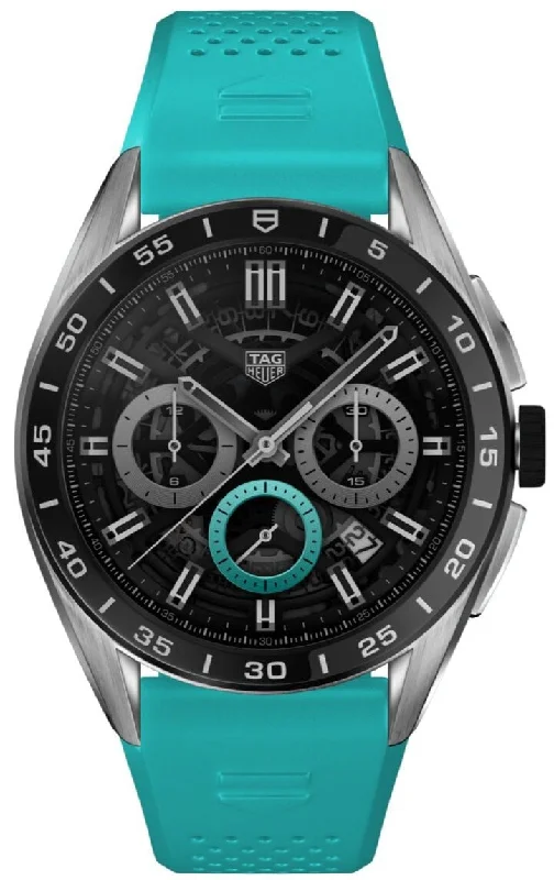 Smart Watches for Mens Stopwatch Function-TAG Heuer Watch Connected Calibre E4 45 Light Blue Rubber