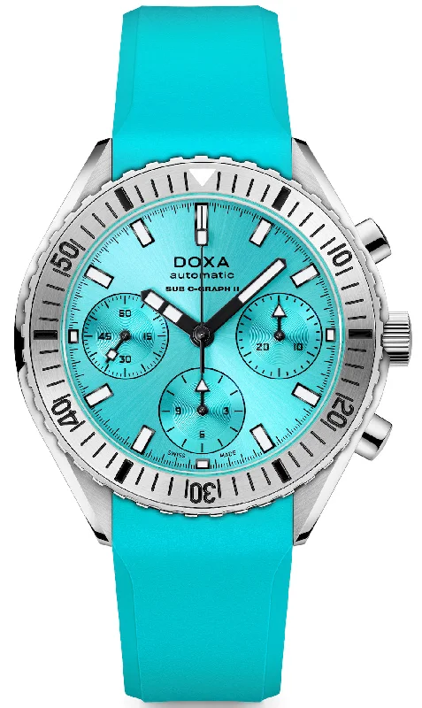 men's mechanical watches with luminescent design -Doxa Sub 200 C-Graph II Aquamarine Rubber