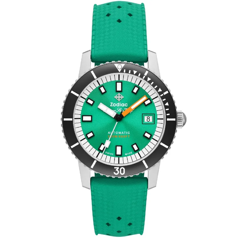 men's skeletonized watch with gold accents -Zodiac ZO9305 Super Sea Wolf Automatic Seafoam