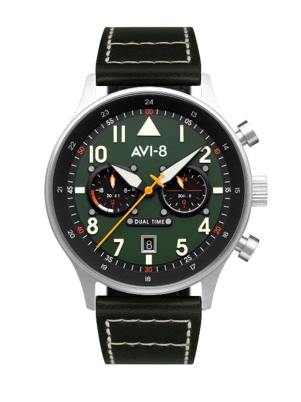 men's pilot watches with SuperLuminova design -AVI-8 Hawker Hurricane Carey Dual Time Merville