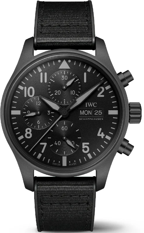 men's chronograph watches with nylon style straps for camping -IWC Pilots Chronograph 41 Top Gun Ceratanium men's chronograph watches with nylon style straps for camping -IWC Pilots Chronograph 41 Top Gun Ceratanium