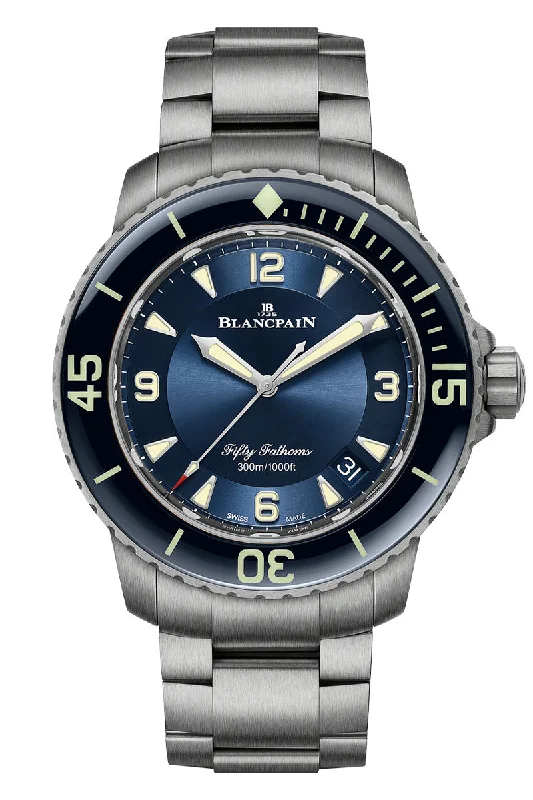 Men's Gold Dress Watches-Blancpain Fifty Fathoms Automatic Titanium 5015 12B40 98