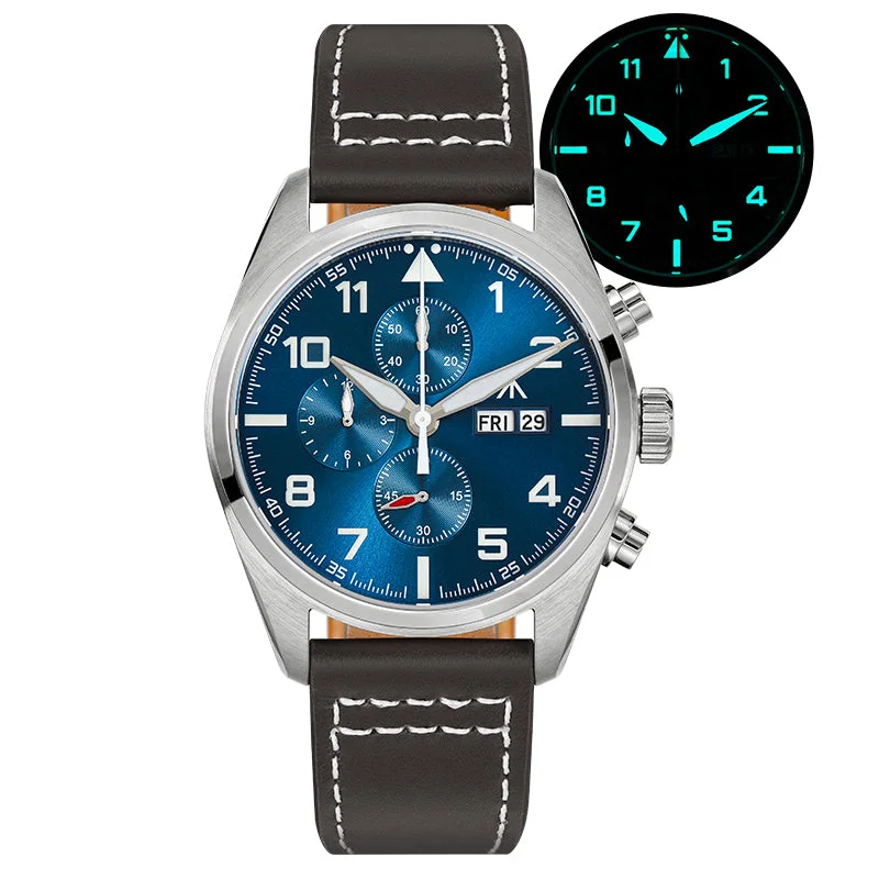men's pilot watches with rubber straps -Militado 39mm Chronoragph Pilot Watch ML04