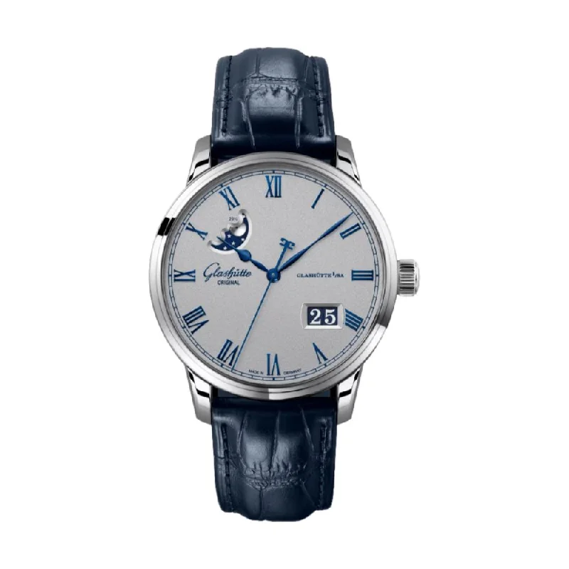 men's 300m dive watches -Senator Excellence Panorama Date Moon Phase Varnish Silver-Grainé 40mm -Stainless Steel on Strap men's 300m dive watches -Senator Excellence Panorama Date Moon Phase Varnish Silver-Grainé 40mm -Stainless Steel on Strap