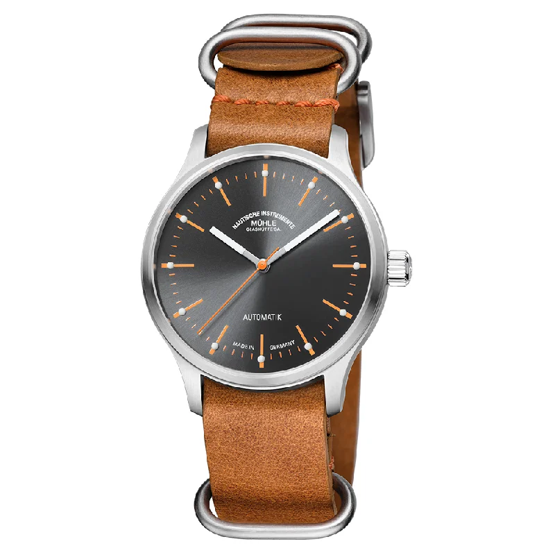 men's GMT watches with chronograph style design -Panova Grau Leather Strap