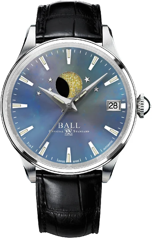 women's Ball domed watches -Ball Watch Company Trainmaster Moon Phase Ladies