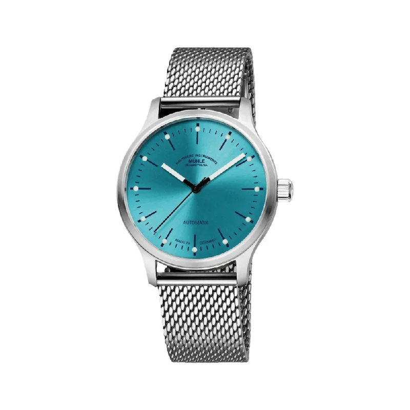 men's pilot watches with chime style design -Panova Turquoise Milanaise Bracelet