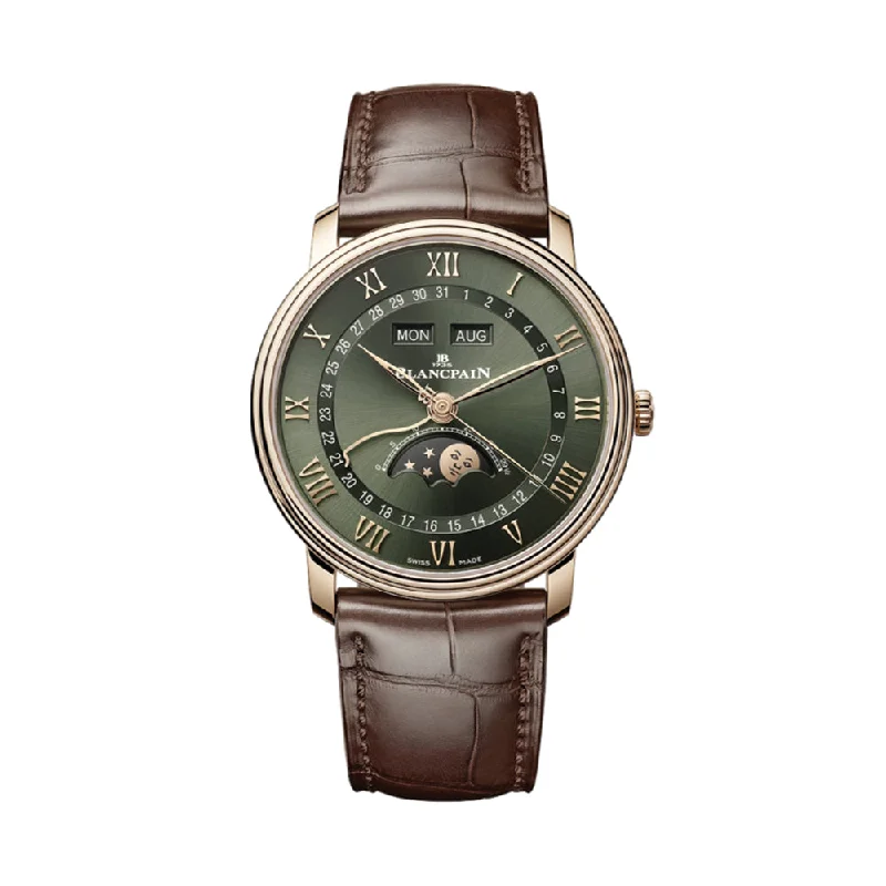 men's field watches with BGW9 SuperLuminova style design -Villeret Quantième Complet Red Gold 40mm - Green on Brown Leather Strap men's field watches with BGW9 SuperLuminova style design -Villeret Quantième Complet Red Gold 40mm - Green on Brown Leather Strap