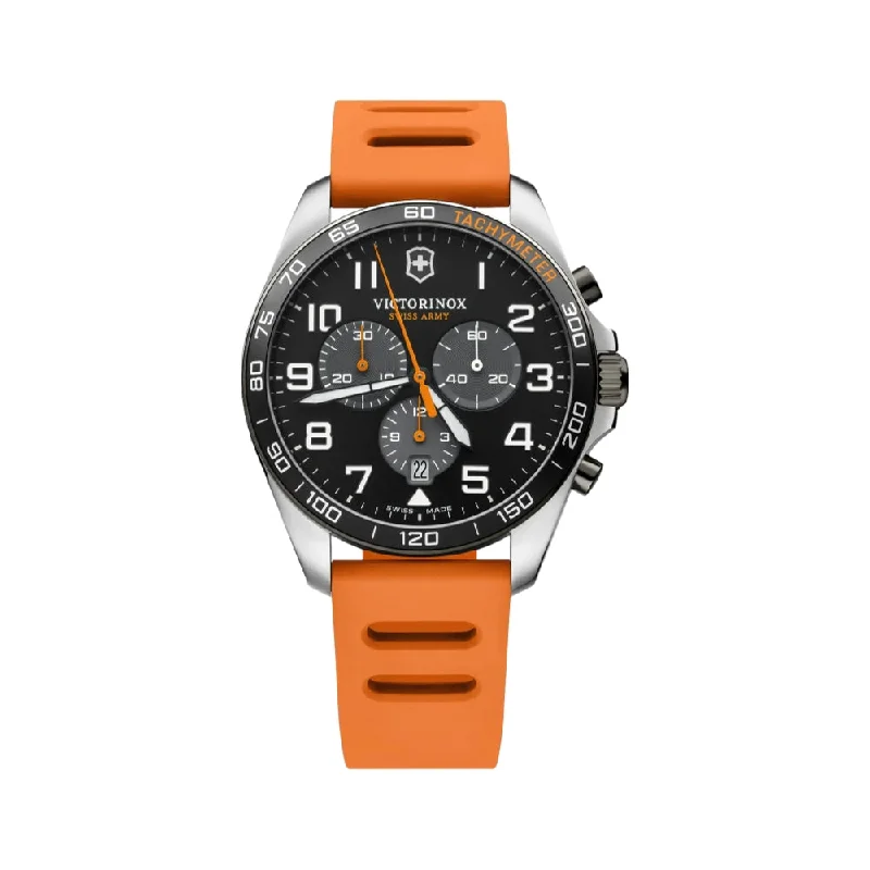 men's chronograph watches with flyback function -FieldForce Sport Chrono 42mm with Black dial and Orange Rubber Strap men's chronograph watches with flyback function -FieldForce Sport Chrono 42mm with Black dial and Orange Rubber Strap