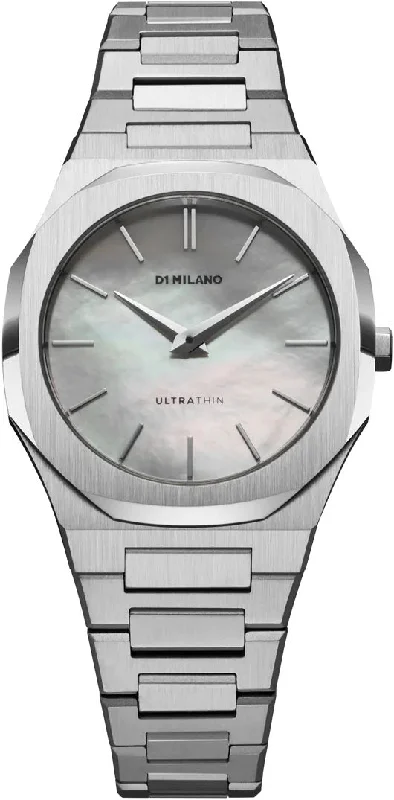 women's mechanical watches with domed design -D1 Milano Ultra Thin Pearl Silver
