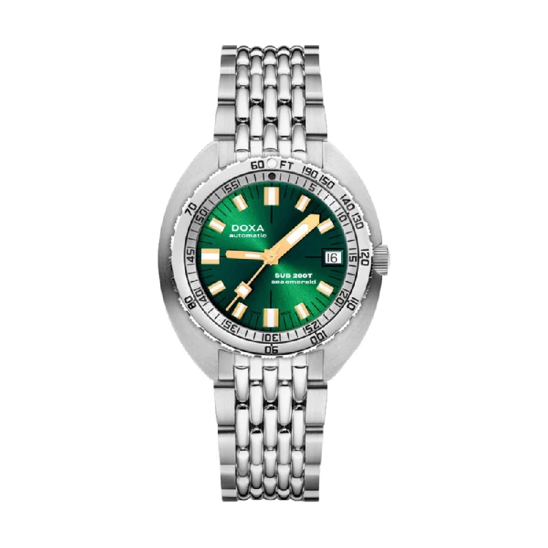 men's chronograph watches with metal straps -Sub 200T Sea Emerald Sunray Green Dial on Bracelet, 39mm