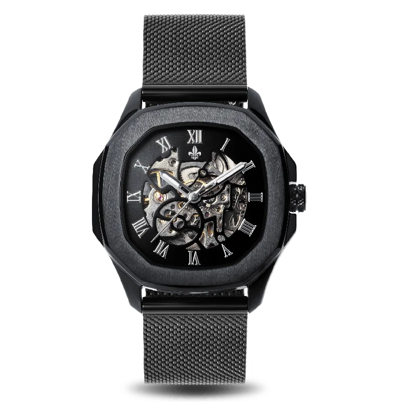 men's mechanical watches with anniversary edition design -The Avalon Black + Black Mesh Interchangeable Strap men's mechanical watches with anniversary edition design -The Avalon Black + Black Mesh Interchangeable Strap