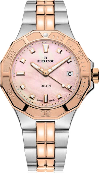 women's mechanical watches with quick-release style straps -Edox Watch Delfin Diver Date Lady