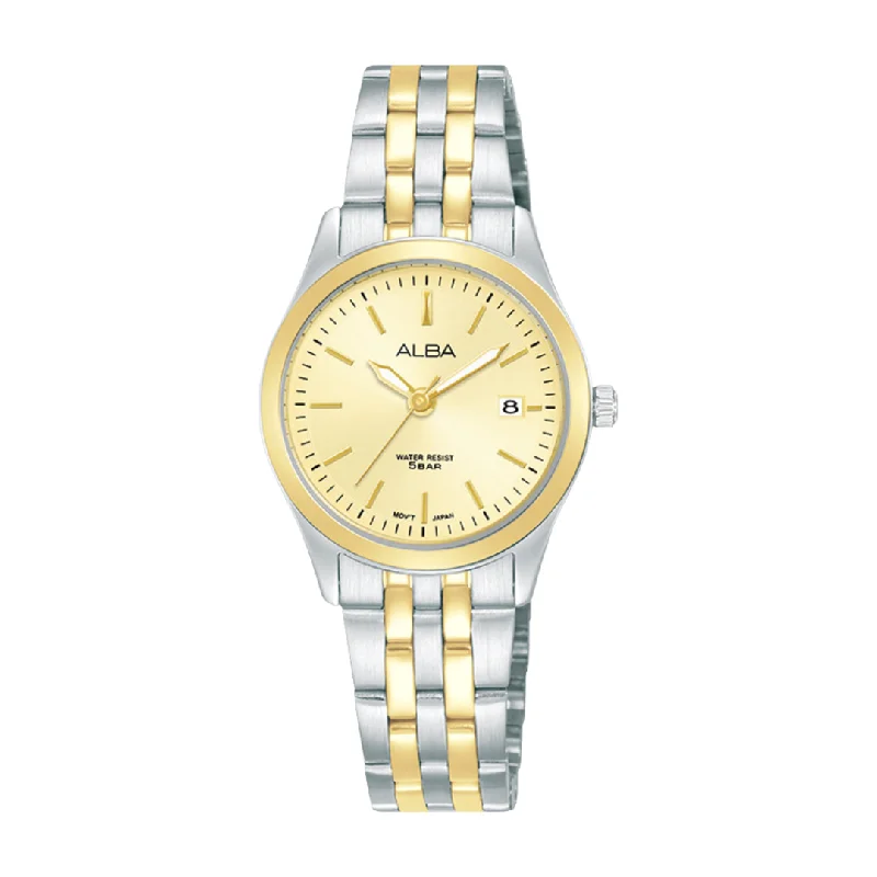 women's mechanical watches with world time design -ALBA AH7CE8X QUARTZ 3 HANDS DATE WOMEN WATCH