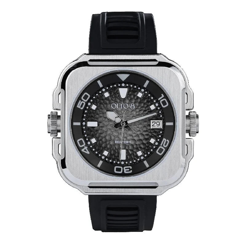 luxury men's skeletonized watches with leather strap -Olto-8 Coral Steward Diving Automatic Shadow Black