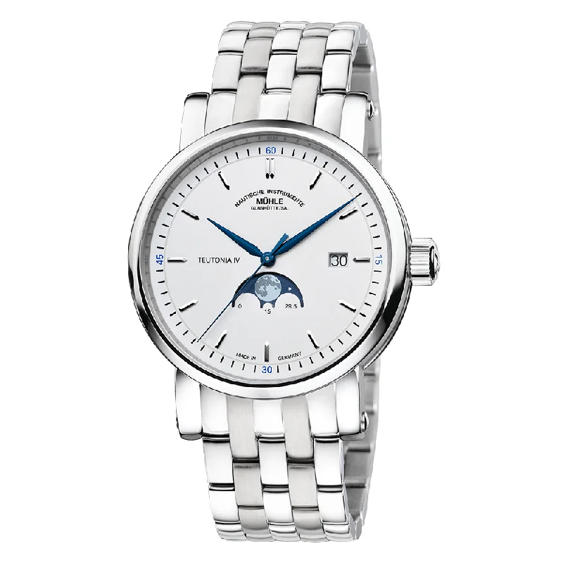 men's GMT watches with alarm style design -Teutonia IV Moonphase Stainless Steel Bracelet men's GMT watches with alarm style design -Teutonia IV Moonphase Stainless Steel Bracelet