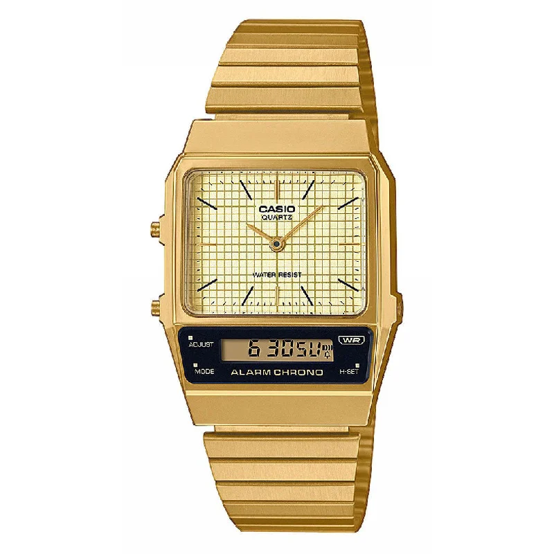 Unisex Sophisticated Design Watches-Casio Vintage Men's Gold Watch AQ-800EG-9AEF