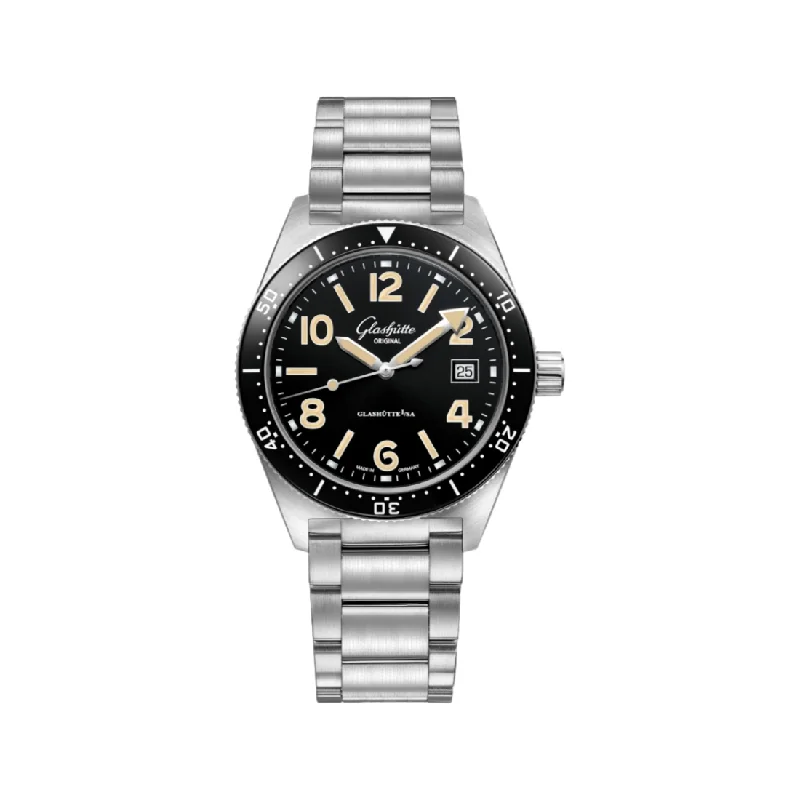 men's chronograph watches with sapphire crystal -SeaQ Galvanized Black 39.5mm - Stainless Steel on Bracelet
