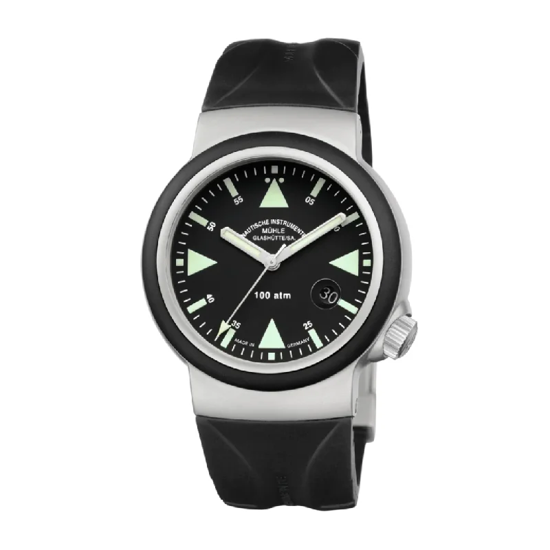men's mechanical watches with quartz display -MÜHLE-GLASHÜTTE S.A.R. RESCUE-TIMER M1-41-03-KB AUTOMATIC RUBBER STRAP MEN WATCH